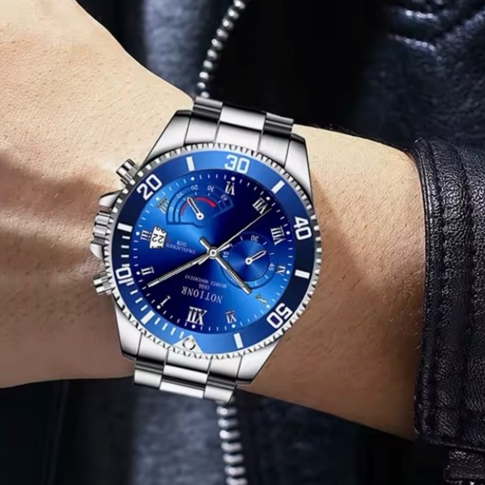 NOTIONR Blue Dial Chronograph Silver Stainless Steel Quartz Watch